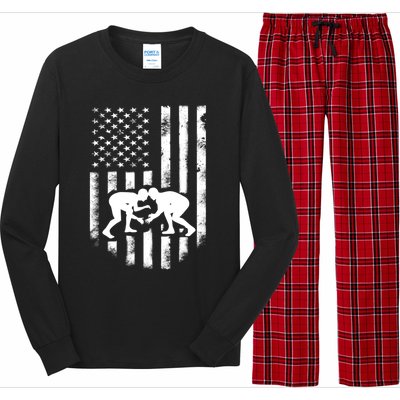 American Flag Wrestling Gift Distressed Wrestle Gift Long Sleeve Pajama Set