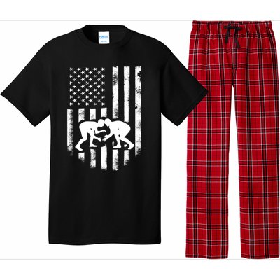 American Flag Wrestling Gift Distressed Wrestle Gift Pajama Set