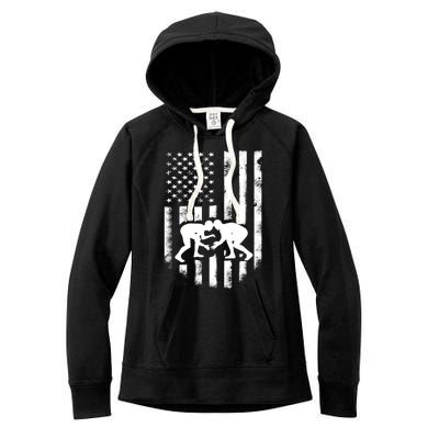 American Flag Wrestling Gift Distressed Wrestle Gift Women's Fleece Hoodie