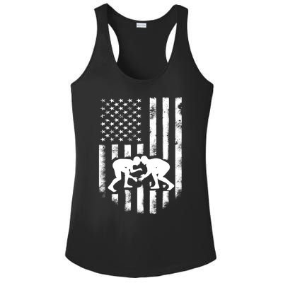 American Flag Wrestling Gift Distressed Wrestle Gift Ladies PosiCharge Competitor Racerback Tank