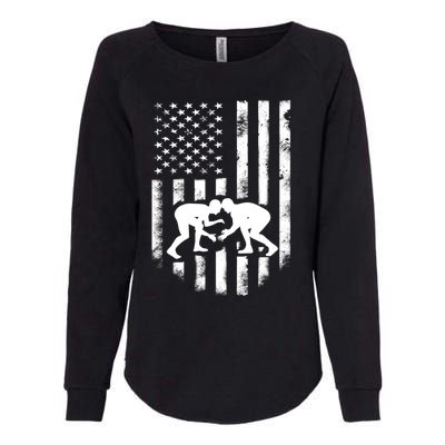 American Flag Wrestling Gift Distressed Wrestle Gift Womens California Wash Sweatshirt