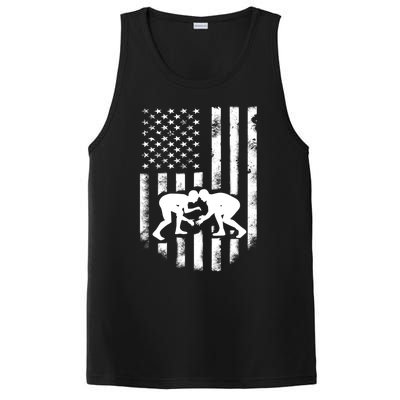 American Flag Wrestling Gift Distressed Wrestle Gift PosiCharge Competitor Tank