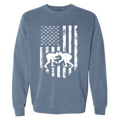 American Flag Wrestling Gift Distressed Wrestle Gift Garment-Dyed Sweatshirt