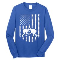 American Flag Wrestling Gift Distressed Wrestle Gift Long Sleeve Shirt