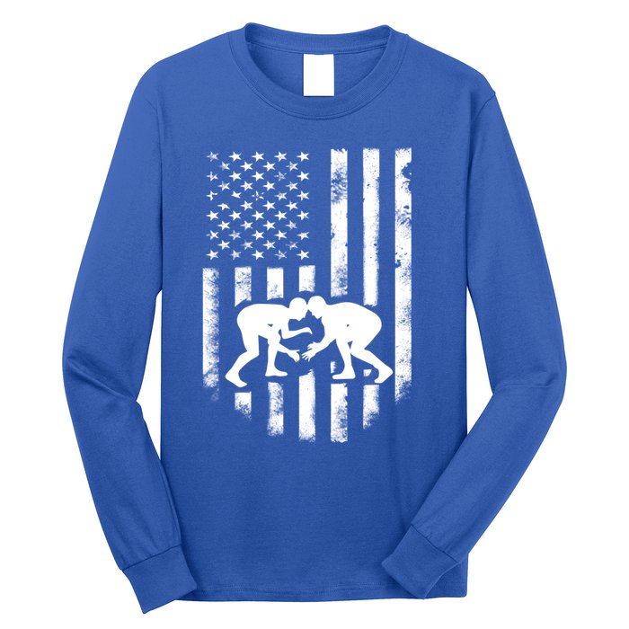 American Flag Wrestling Gift Distressed Wrestle Gift Long Sleeve Shirt