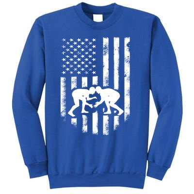 American Flag Wrestling Gift Distressed Wrestle Gift Sweatshirt