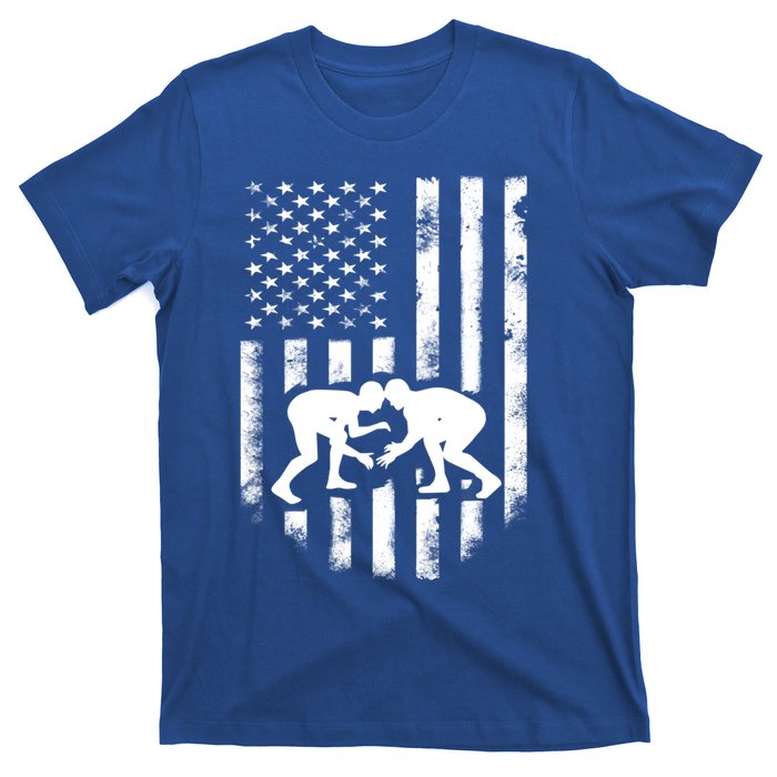 American Flag Wrestling Gift Distressed Wrestle Gift T-Shirt