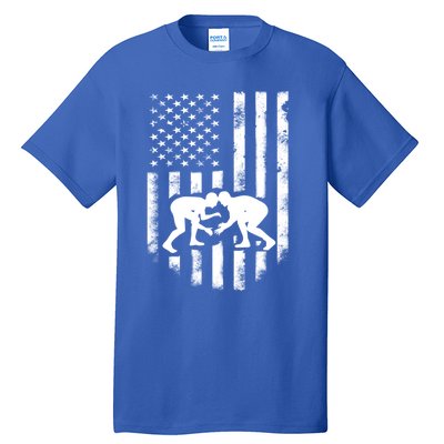 American Flag Wrestling Gift Distressed Wrestle Gift Tall T-Shirt