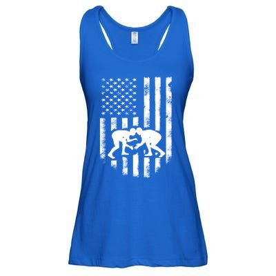 American Flag Wrestling Gift Distressed Wrestle Gift Ladies Essential Flowy Tank