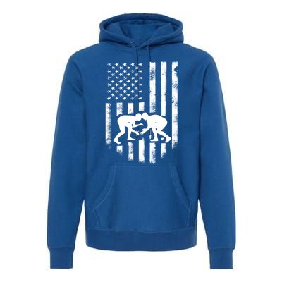 American Flag Wrestling Gift Distressed Wrestle Gift Premium Hoodie