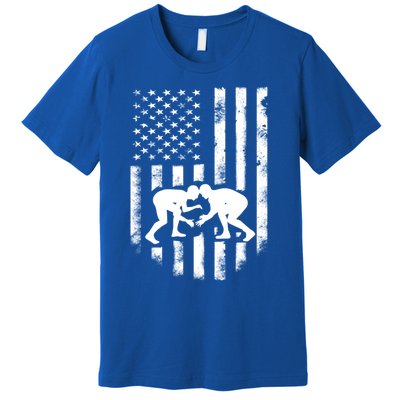 American Flag Wrestling Gift Distressed Wrestle Gift Premium T-Shirt