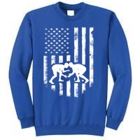 American Flag Wrestling Gift Distressed Wrestle Gift Tall Sweatshirt