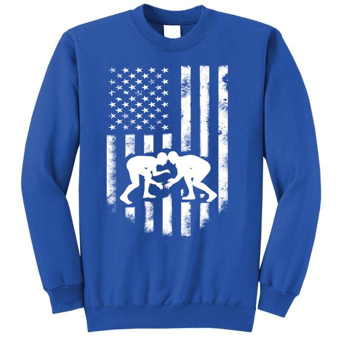 American Flag Wrestling Gift Distressed Wrestle Gift Tall Sweatshirt