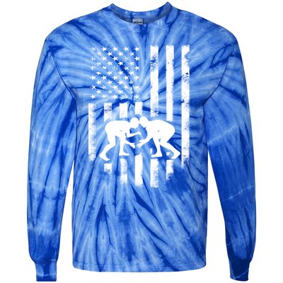 American Flag Wrestling Gift Distressed Wrestle Gift Tie-Dye Long Sleeve Shirt