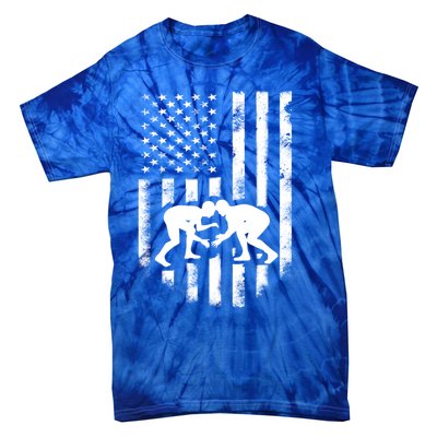 American Flag Wrestling Gift Distressed Wrestle Gift Tie-Dye T-Shirt