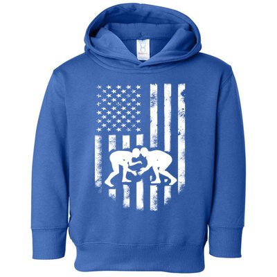 American Flag Wrestling Gift Distressed Wrestle Gift Toddler Hoodie