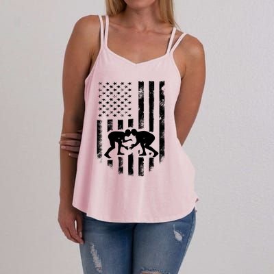 American Flag Wrestling Gift Distressed Wrestle Gift Women's Strappy Tank