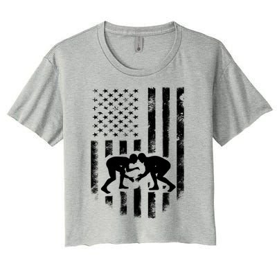 American Flag Wrestling Gift Distressed Wrestle Gift Women's Crop Top Tee