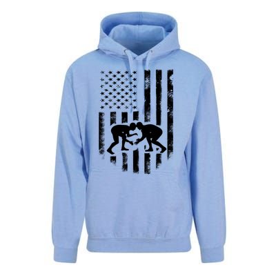 American Flag Wrestling Gift Distressed Wrestle Gift Unisex Surf Hoodie