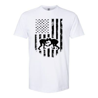 American Flag Wrestling Gift Distressed Wrestle Gift Softstyle CVC T-Shirt