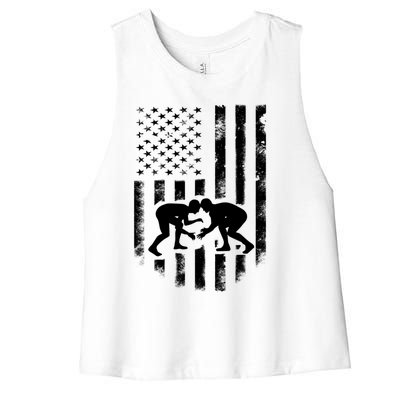 American Flag Wrestling Gift Distressed Wrestle Gift Women's Racerback Cropped Tank