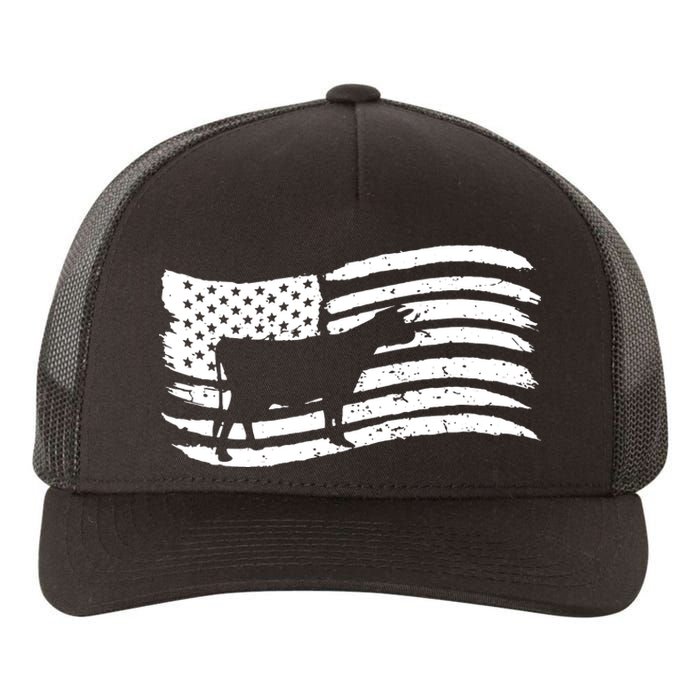 American Flag With Cow Vintage Look Yupoong Adult 5-Panel Trucker Hat