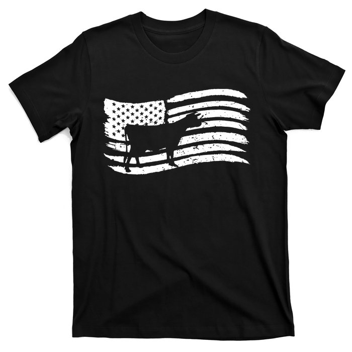 American Flag With Cow Vintage Look T-Shirt