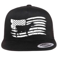 American Flag With Cow Vintage Look Flat Bill Trucker Hat