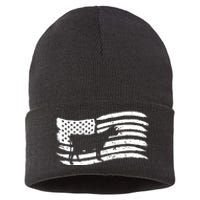 American Flag With Cow Vintage Look Sustainable Knit Beanie