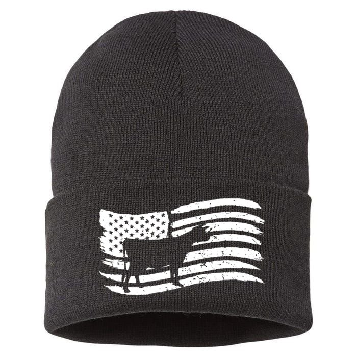 American Flag With Cow Vintage Look Sustainable Knit Beanie