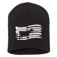 American Flag With Cow Vintage Look Short Acrylic Beanie