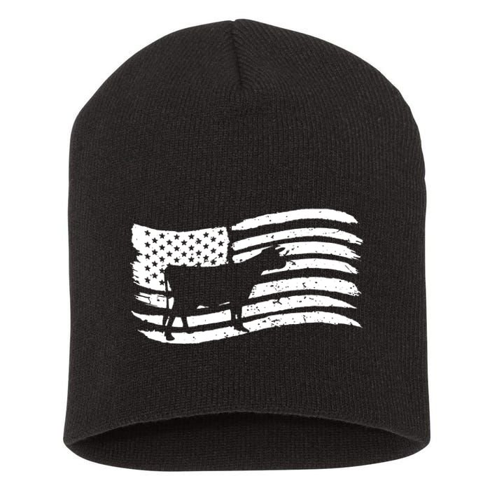 American Flag With Cow Vintage Look Short Acrylic Beanie