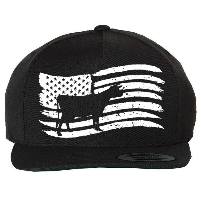 American Flag With Cow Vintage Look Wool Snapback Cap