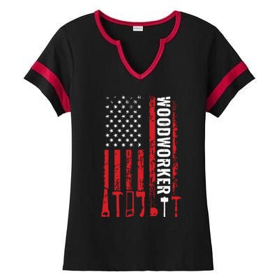 American Flag Woodworker Carpenter Funny Woodworking Ladies Halftime Notch Neck Tee