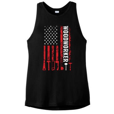 American Flag Woodworker Carpenter Funny Woodworking Ladies PosiCharge Tri-Blend Wicking Tank