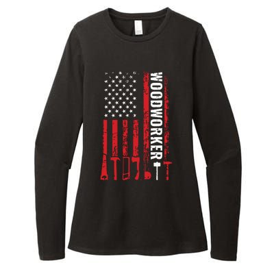 American Flag Woodworker Carpenter Funny Woodworking Womens CVC Long Sleeve Shirt