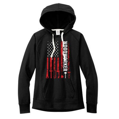 American Flag Woodworker Carpenter Funny Woodworking Women's Fleece Hoodie