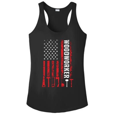 American Flag Woodworker Carpenter Funny Woodworking Ladies PosiCharge Competitor Racerback Tank