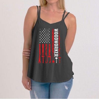 American Flag Woodworker Carpenter Funny Woodworking Women's Strappy Tank