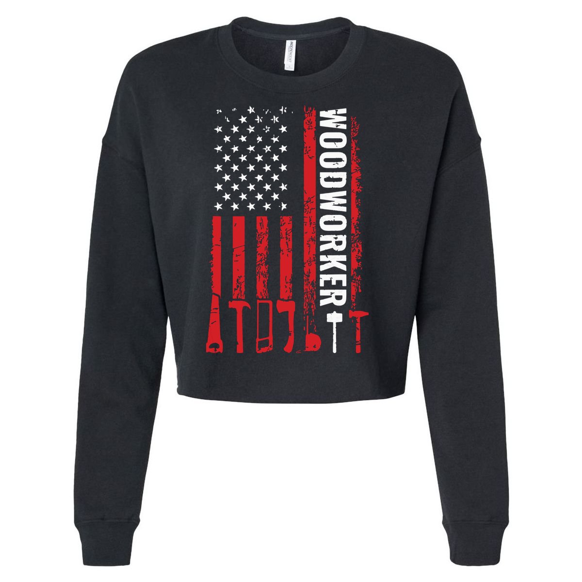 American Flag Woodworker Carpenter Funny Woodworking Cropped Pullover Crew