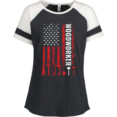 American Flag Woodworker Carpenter Funny Woodworking Enza Ladies Jersey Colorblock Tee