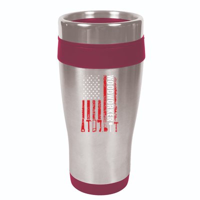 American Flag Woodworker Carpenter Funny Woodworking 16oz Travel Tumbler
