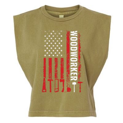 American Flag Woodworker Carpenter Funny Woodworking Garment-Dyed Women's Muscle Tee