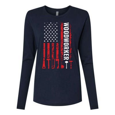 American Flag Woodworker Carpenter Funny Woodworking Womens Cotton Relaxed Long Sleeve T-Shirt