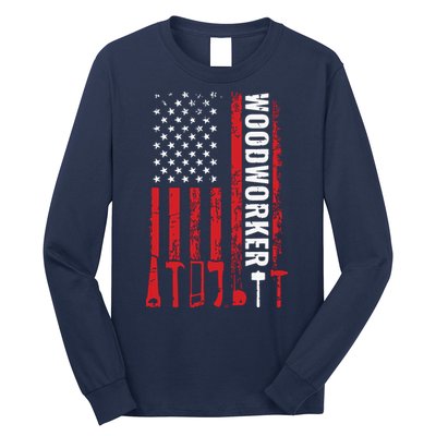 American Flag Woodworker Carpenter Funny Woodworking Long Sleeve Shirt