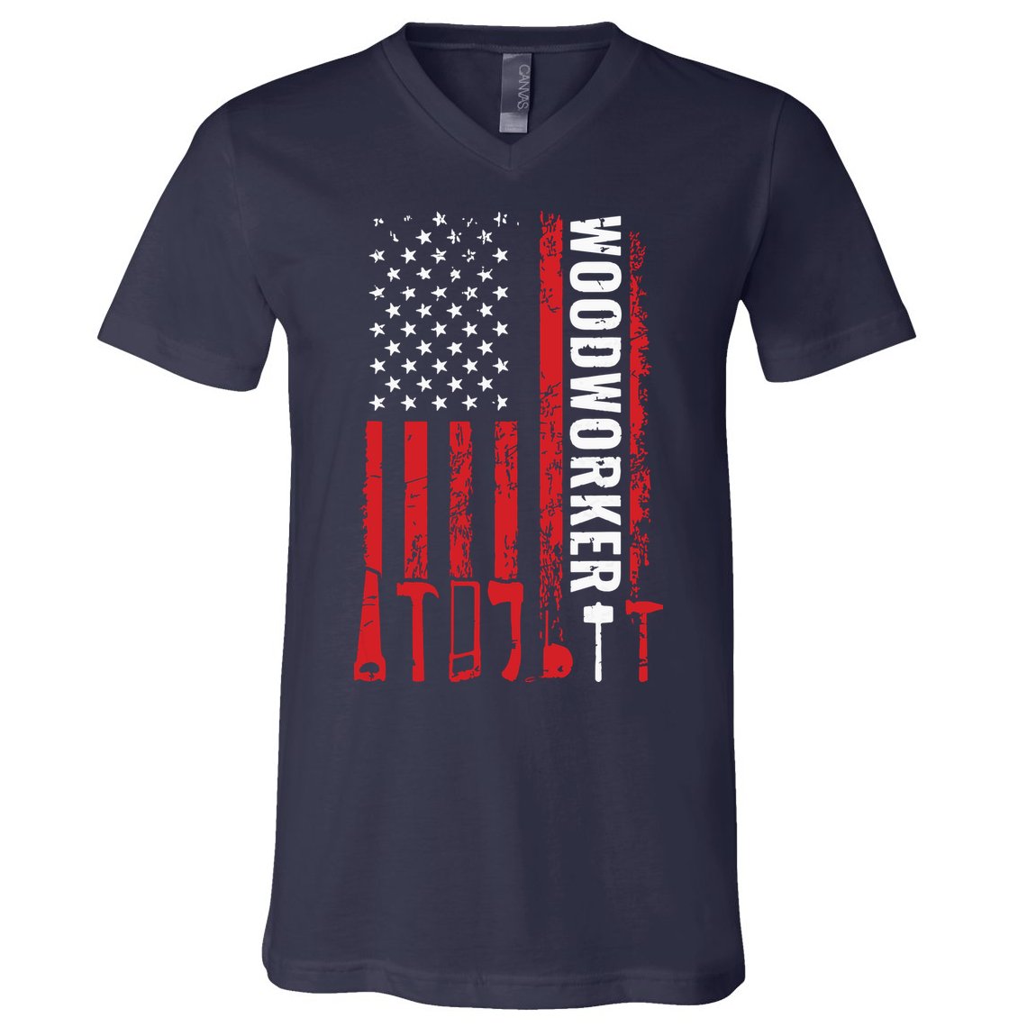 American Flag Woodworker Carpenter Funny Woodworking V-Neck T-Shirt
