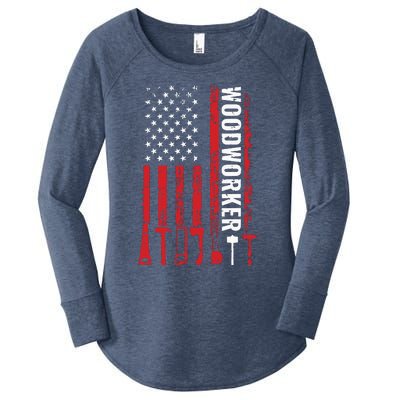 American Flag Woodworker Carpenter Funny Woodworking Women's Perfect Tri Tunic Long Sleeve Shirt