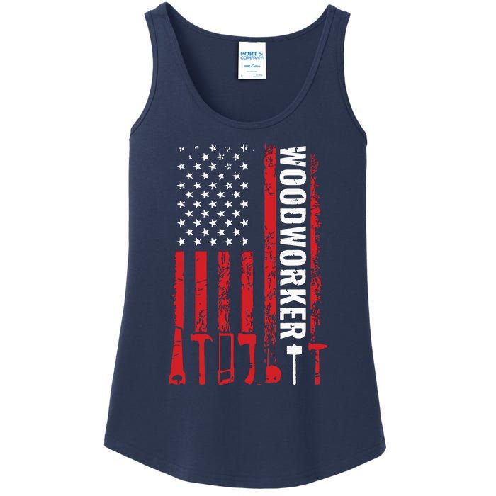 American Flag Woodworker Carpenter Funny Woodworking Ladies Essential Tank