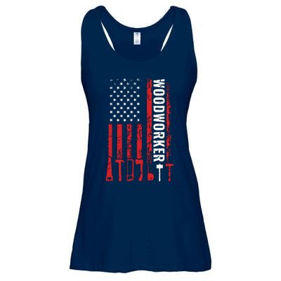 American Flag Woodworker Carpenter Funny Woodworking Ladies Essential Flowy Tank