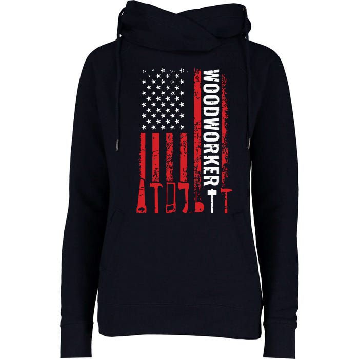 American Flag Woodworker Carpenter Funny Woodworking Womens Funnel Neck Pullover Hood